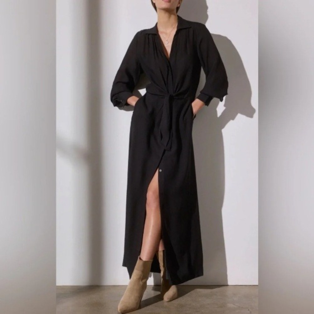 NEW $448 Brochu Walker Madsen Gauze Maxi Dress Small Black Tie Front Minimalist